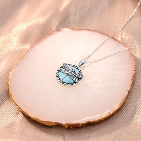 Sterling Silver Larimar Dragonfly Pendant Necklace-4