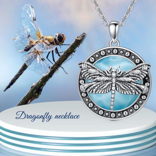 Sterling Silver Larimar Dragonfly Pendant Necklace-5