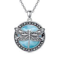 wholesale 925 Sterling Silver Blue Enamel Dragonfly Pendant Necklace for Women Gifts- Oxidized/Oxidised