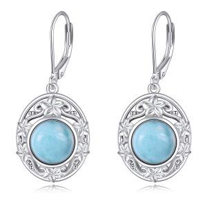 Sterling Silver Three-dimensional Nordic Filigree Floral Larimar Dangle Earrings-0