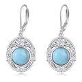 wholesale 925 Sterling Silver Blue Larimar Flower Leverback Drop Earrings for Women-0-0