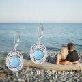 wholesale 925 Sterling Silver Blue Larimar Flower Leverback Drop Earrings for Women-0-5