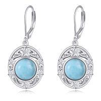 wholesale 925 Sterling Silver Blue Larimar Flower Leverback Drop Earrings for Women- Rhodium Plated