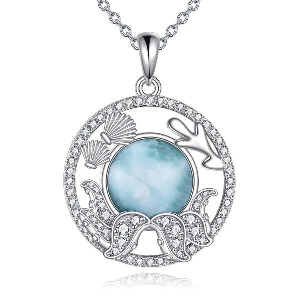 Sterling Silver Octopus Larimar Pendant Necklace-0