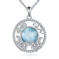 wholesale 925 Sterling Silver Round Larimar Ocean Life Pendant Necklace s for Women and Girls-0-0