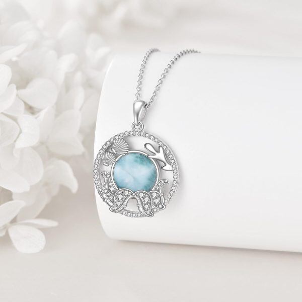 Sterling Silver Octopus Larimar Pendant Necklace-3