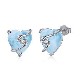 Sterling Silver Heart Larimar Stud Earrings-0