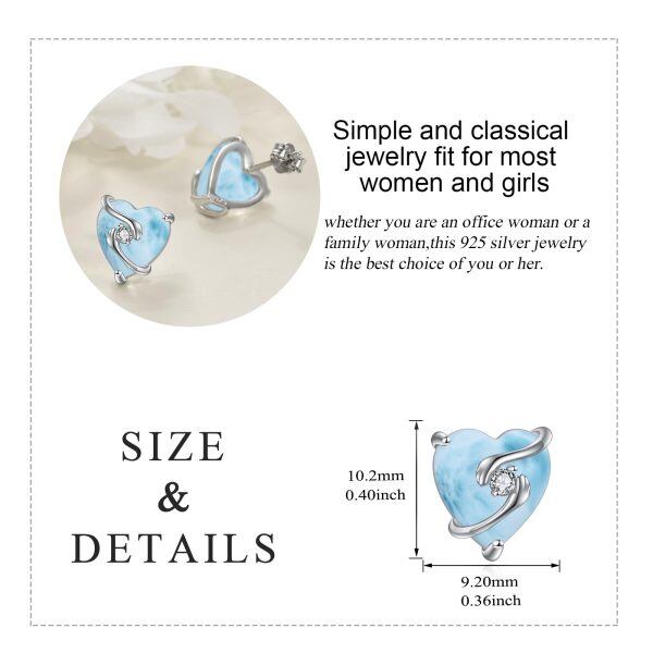 Sterling Silver Heart Larimar Stud Earrings-1