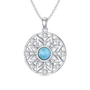 Sterling Silver Larimar Lotus Pendant Necklace-0