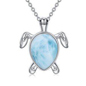 Sterling Silver Larimar Sea Turtle Pendant Necklace-0