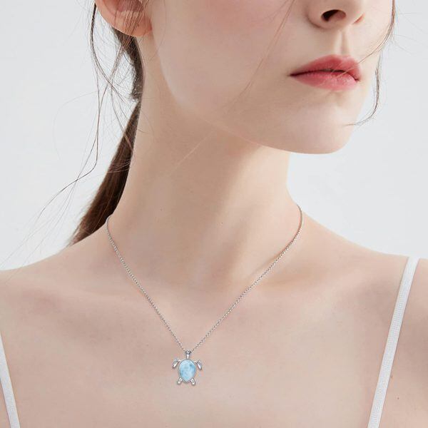 Sterling Silver Larimar Sea Turtle Pendant Necklace-2