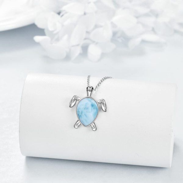 Sterling Silver Larimar Sea Turtle Pendant Necklace-3