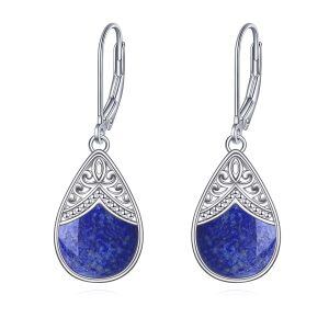 Sterling Silver Filigree Irish Celtic Teardrop Lapis Dangle Earrings-0