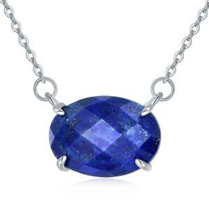 Sterling Silver Oval Blue Lapis Pendant Necklace-0