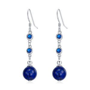 Sterling Silver Blue Lapis Bead Dangle Earrings-0