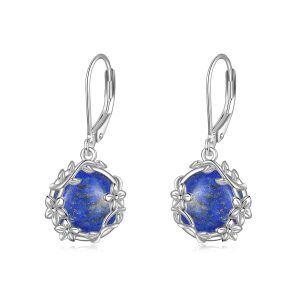 Sterling Silver Boho Filigree Lapis Dangle Earrings-0