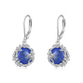 wholesale 925 Sterling Silver Lapis Lazuli Flower Drop Earrings Leverback Bohemian Jewelry for Women and Girls-0-0