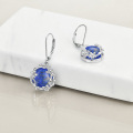 wholesale 925 Sterling Silver Lapis Lazuli Flower Drop Earrings Leverback Bohemian Jewelry for Women and Girls-0-3