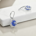 wholesale 925 Sterling Silver Lapis Lazuli Flower Drop Earrings Leverback Bohemian Jewelry for Women and Girls-0-4