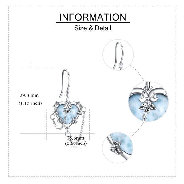 Sterling Silver Gothic Larimar Witches Heart Dangle Earrings-1