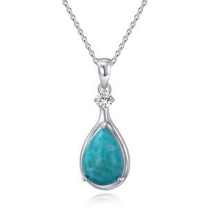 Sterling Silver Pear Shape Larimar Pendant Necklace-0