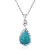 wholesale 925 Sterling Silver Metal Larimar Teardrop Pendant Necklace for Women - Natural Stone  Set- Rhodium Plated