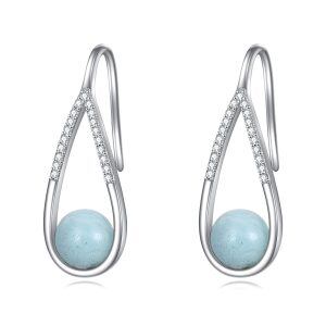 Sterling Silver Larimar Ball Teardrop Dangle Earrings-0