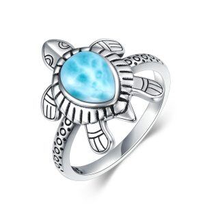 Sterling Silver Sea Turtle Larimar Unique Rings-0