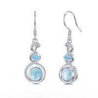 wholesale 925 Sterling Silver Blue Stone Infinity Dangle Earrings- Rhodium Plated