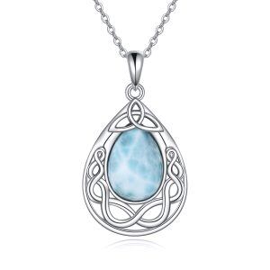 Sterling Silver Celtic Knot Larimar Pendant Necklace-0