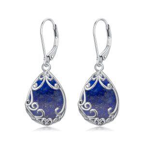 Sterling Silver Teardrop Lapis Lazuli Dangle Earrings-0