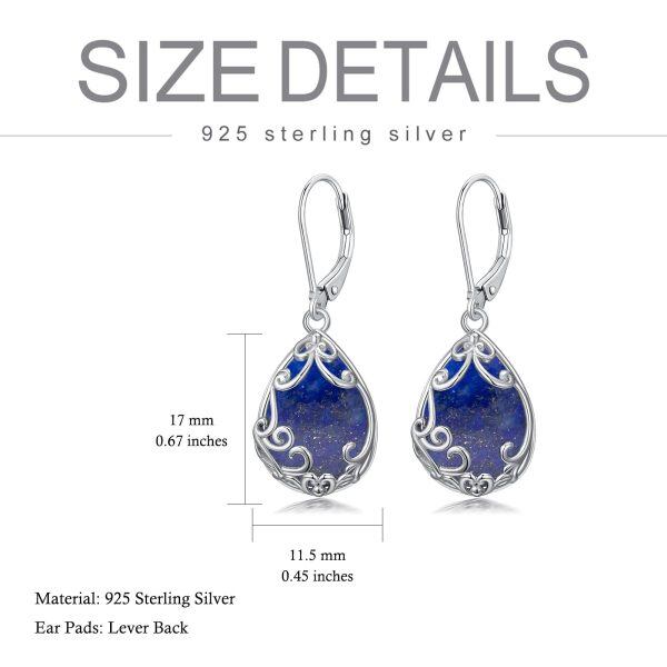 Sterling Silver Teardrop Lapis Lazuli Dangle Earrings-1