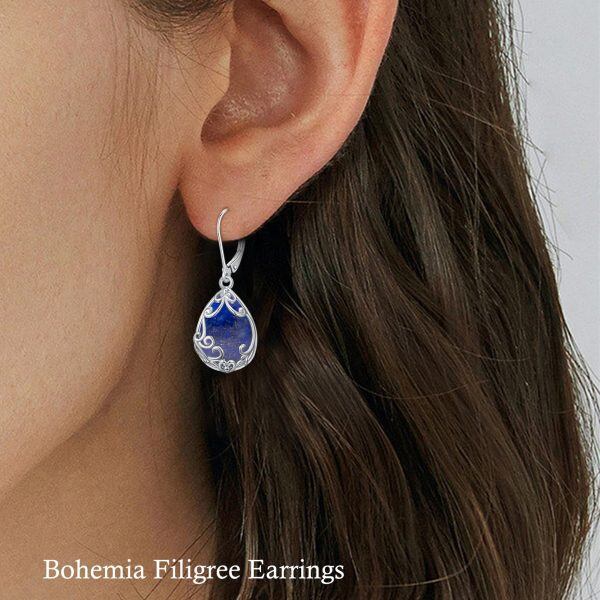 Sterling Silver Teardrop Lapis Lazuli Dangle Earrings-3