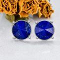 wholesale 925 Sterling Silver Round Lapis Lazuli Stud Earrings for Women-0-3