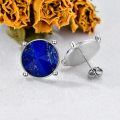 wholesale 925 Sterling Silver Round Lapis Lazuli Stud Earrings for Women-0-4