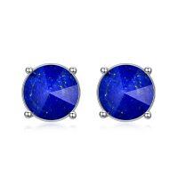 wholesale 925 Sterling Silver Round Lapis Lazuli Stud Earrings for Women- Rhodium Plated