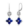 wholesale 925 Sterling Silver Blue Lapis 5mm Rose Flower Leverback Dangle Earrings for Women-0-0