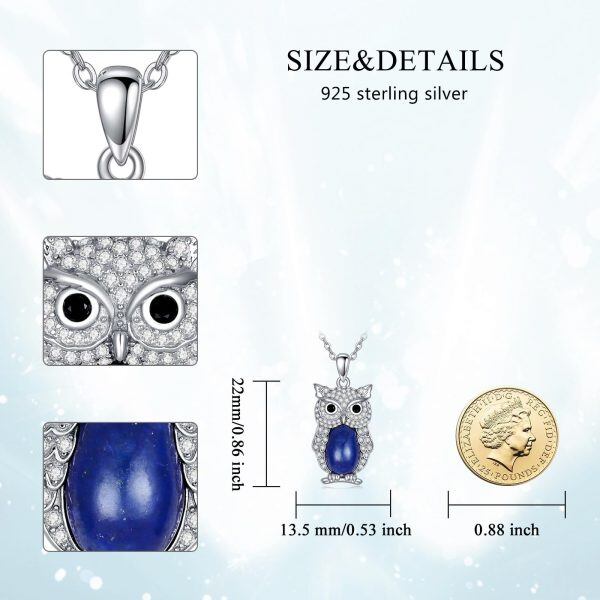 Sterling Silver Owl Lapis Pendant Necklace-1