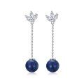 wholesale 925 Sterling Silver with Natural Lapis Lazuli 9mm Round Drop Earrings for Women-0-0