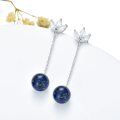 wholesale 925 Sterling Silver with Natural Lapis Lazuli 9mm Round Drop Earrings for Women-0-2