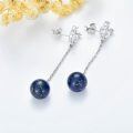 wholesale 925 Sterling Silver with Natural Lapis Lazuli 9mm Round Drop Earrings for Women-0-3