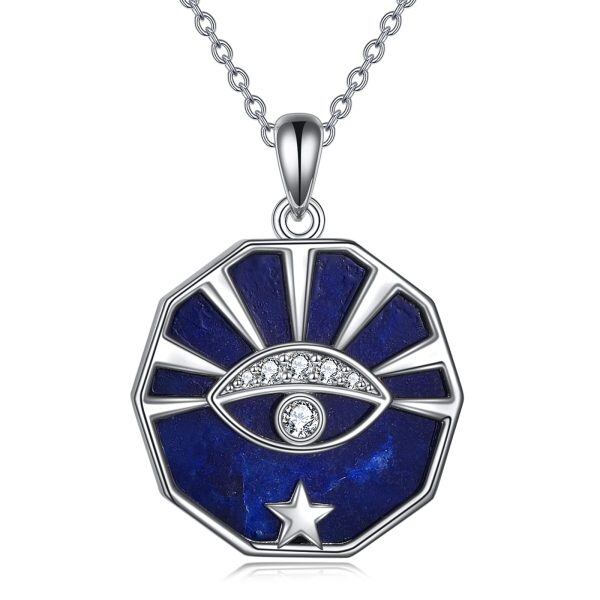 Sterling Silver Evil Eye Lapis Pendant Necklace-0