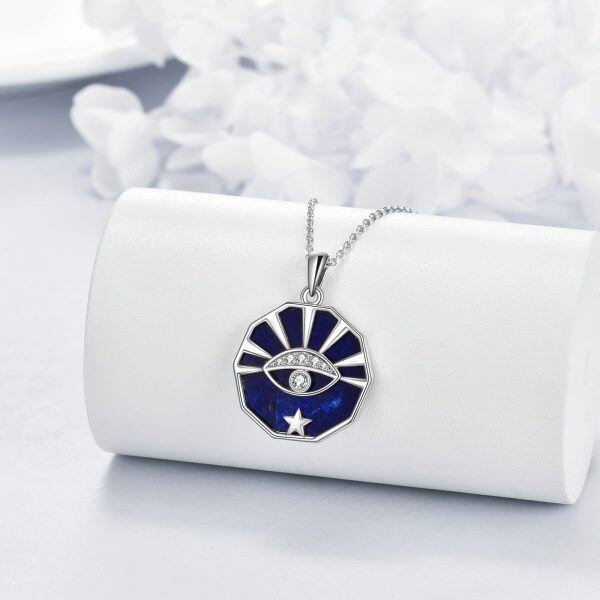 Sterling Silver Evil Eye Lapis Pendant Necklace-3