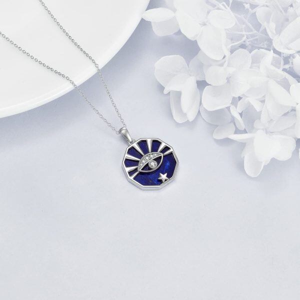 Sterling Silver Evil Eye Lapis Pendant Necklace-4