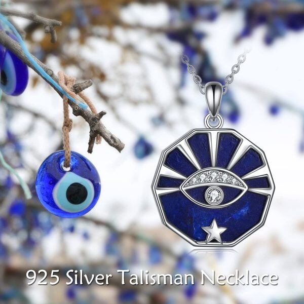 Sterling Silver Evil Eye Lapis Pendant Necklace-5