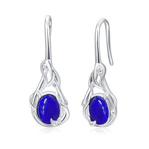 Sterling Silver Leaf Lapis Dangle Earrings-0