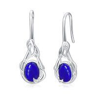 wholesale 925 Sterling Silver & Lapis Lazuli Drop Earrings - Elegant Fashion Jewelry for Women- Rhodium Plated