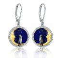 wholesale 925 Sterling Silver with Lapis Lazuli and Cat Design Crescent Moon Earrings for Women-0-0