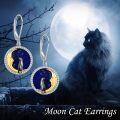 wholesale 925 Sterling Silver with Lapis Lazuli and Cat Design Crescent Moon Earrings for Women-0-5