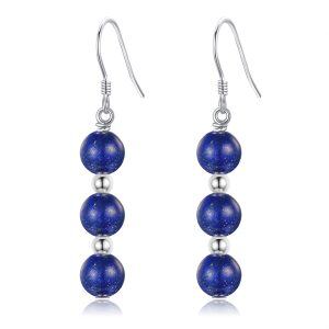 Sterling Silver Lapis Ball Dangle Earrings-0